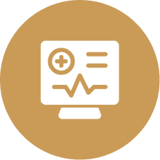 Medical monitor icon with heartbeat line.