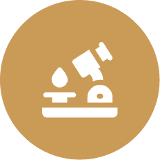 Microscope icon on brown circular background.
